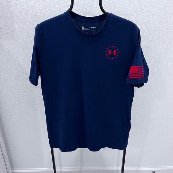 Under Armour Men's MD Navy Red Freedom Flag Patriotic Graphic T-shirt - Picture 2 of 5